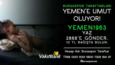 Bursaspor taraftarları Yemen'e umut oluyor!